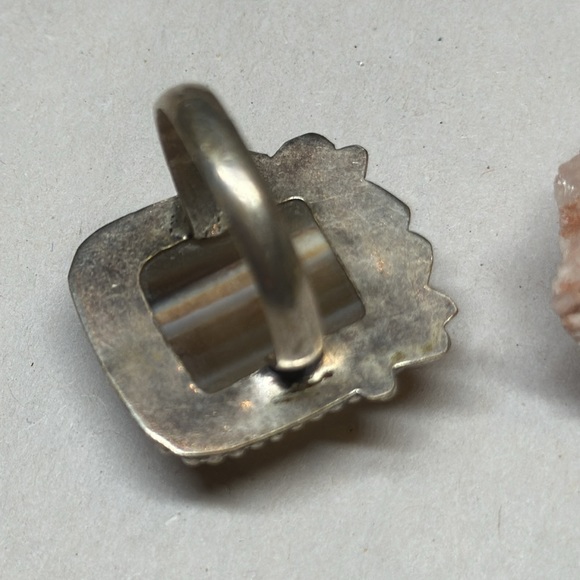 Sterling silver agate stripe stone ring - Picture 4 of 9